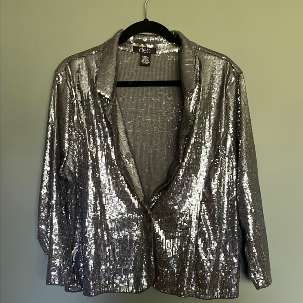 DEB Silver Sequin Blazer Jacket